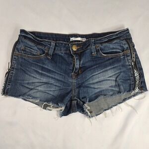 2.1 Denim Distressed Denim Shorts Zipper Detail Raw Hem Dark Wash Sz 29 Festival